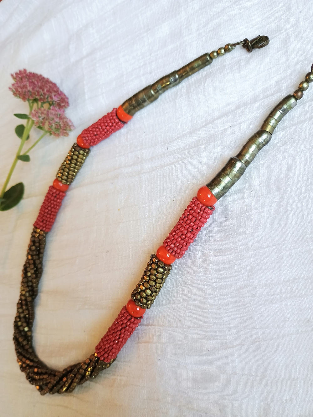 🍂 FESTIVAL VIBES 🍂 VTG Himalayan Style Seed Bead Necklace, Tribal, Tibetan